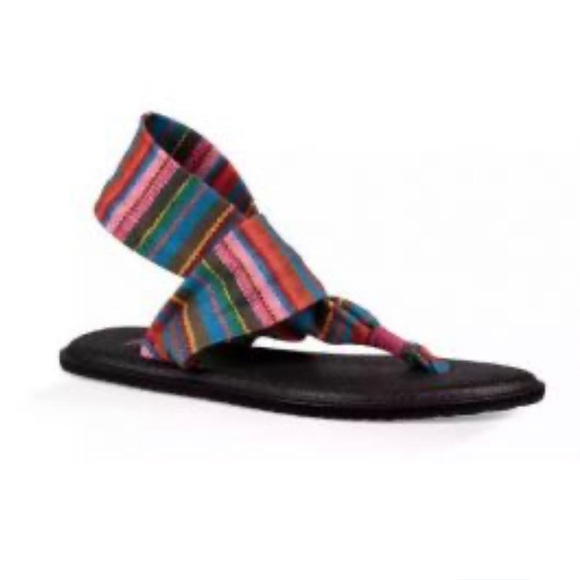 Sanuk Yoga Sling Burst Stretch Fabric Thong Yoga Mat Sandals Girls Sz 11/12 - Picture 1 of 5
